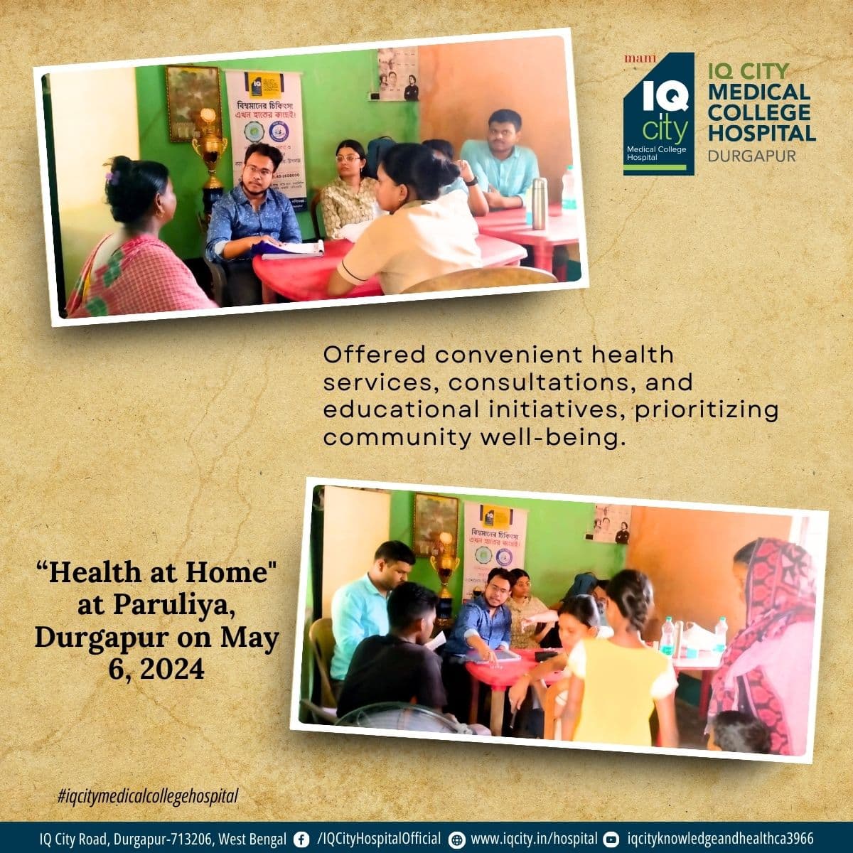 Health at Home" at Paruliya, Durgapur on May 6, 2024, Offered convenient health services, consultations, and educational initiatives, prioritizing community well-being.